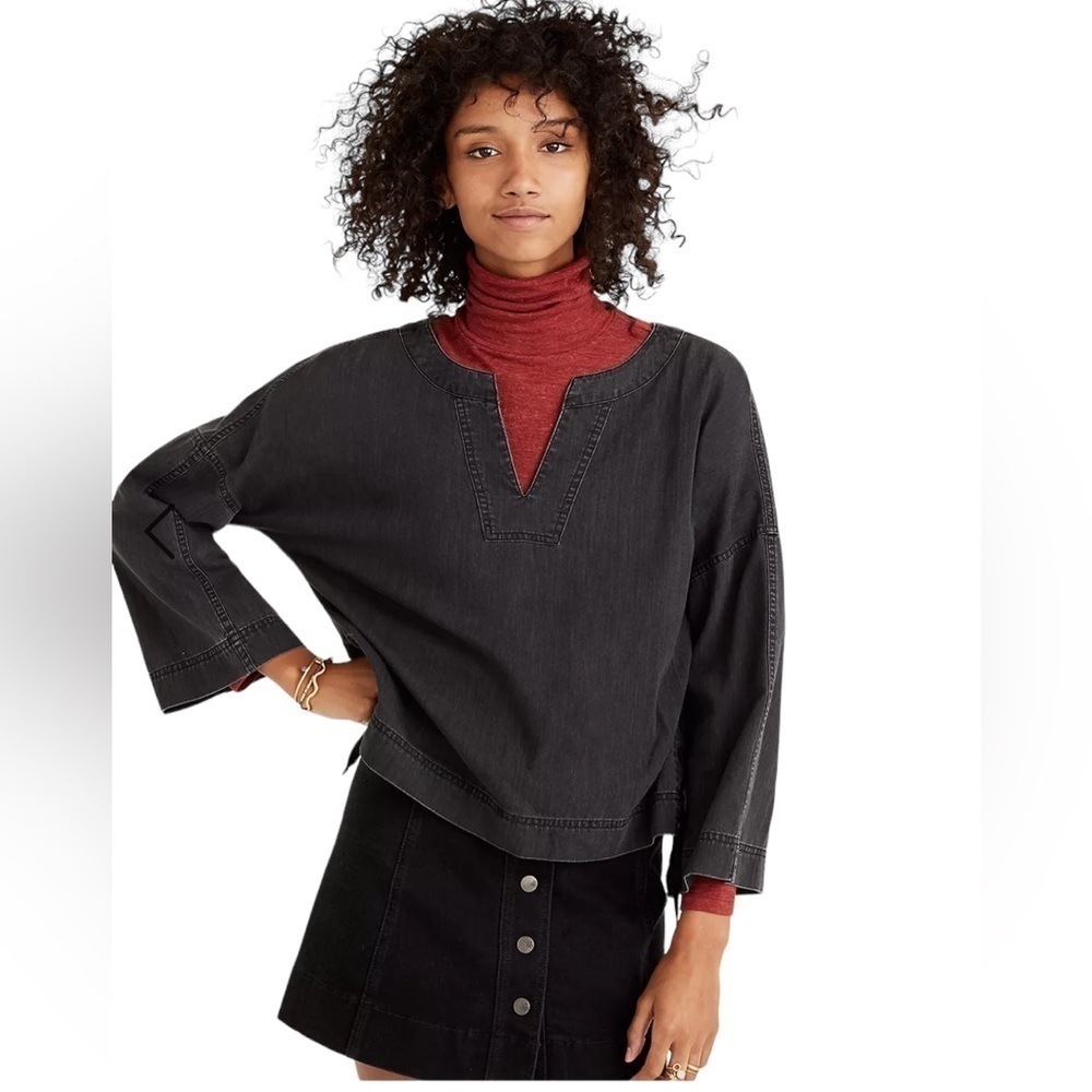 Madewell Denim‎ Tunic Top Small NEW Oversized Side Tie Minimalist Lagenlook
